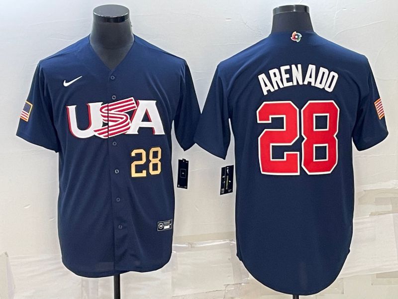 Men 2023 World Cub USA #28 Arenado Blue Nike MLB Jersey1